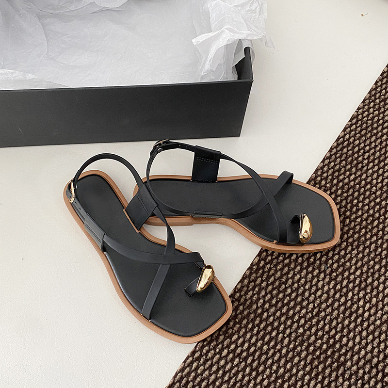 Elegant square-toe casual flat summer sandals