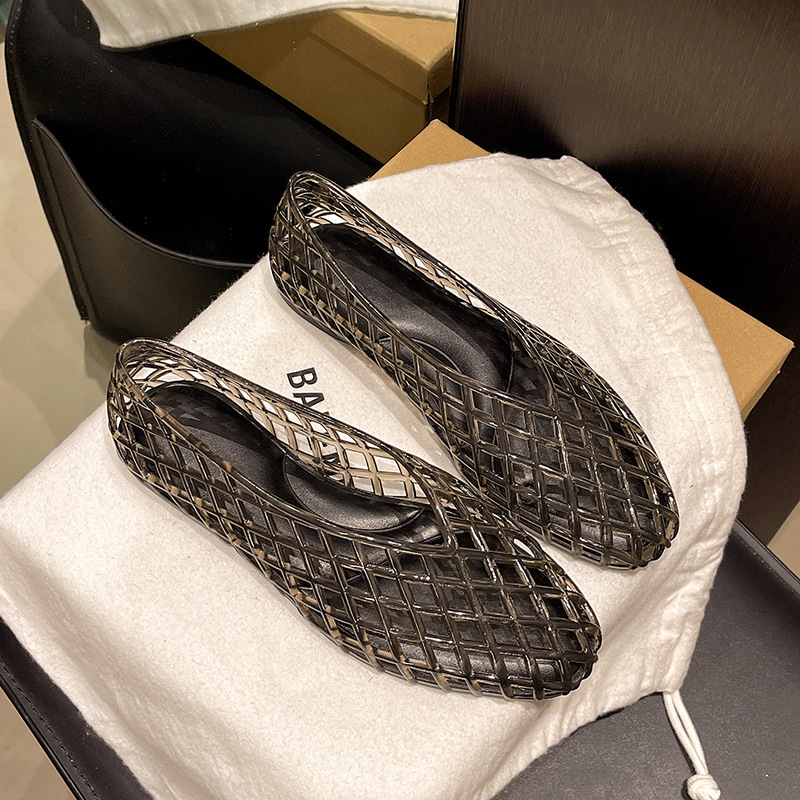 Transparent Lattice Jelly Flat Shoes ✨