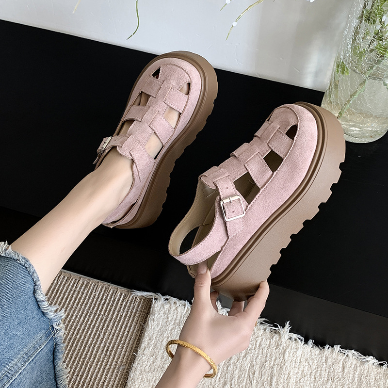 Retro platform Roman buckle sandals