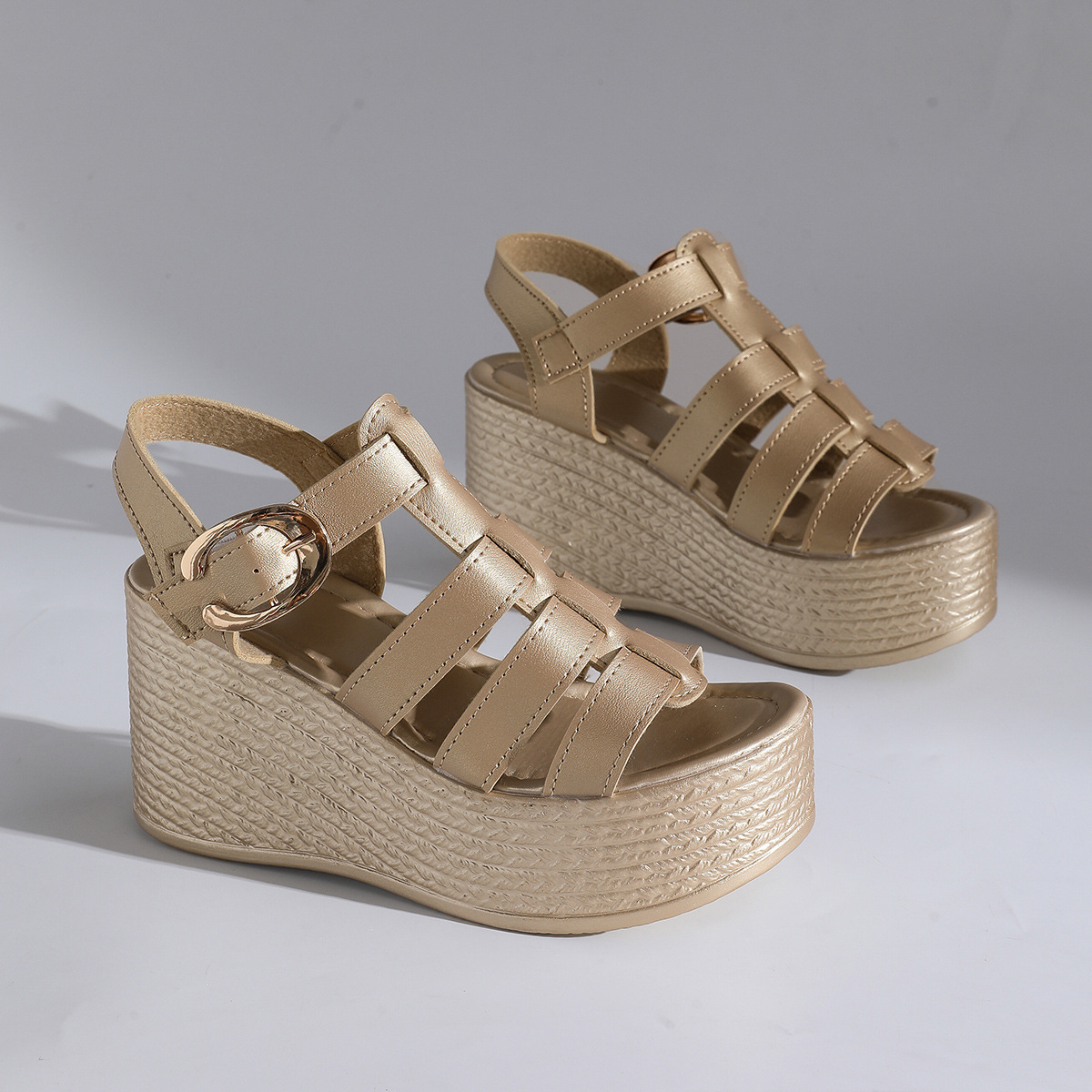 Buckle Woven Wedge Sandals