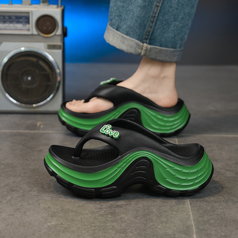 Cute Letter Ornament Chunky Platform Flip Flops