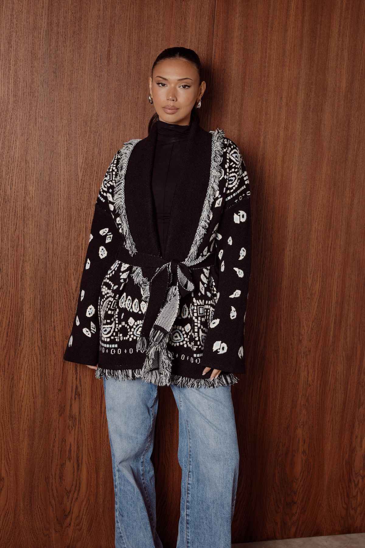 JAYLA Black Paisley Long Cardigan