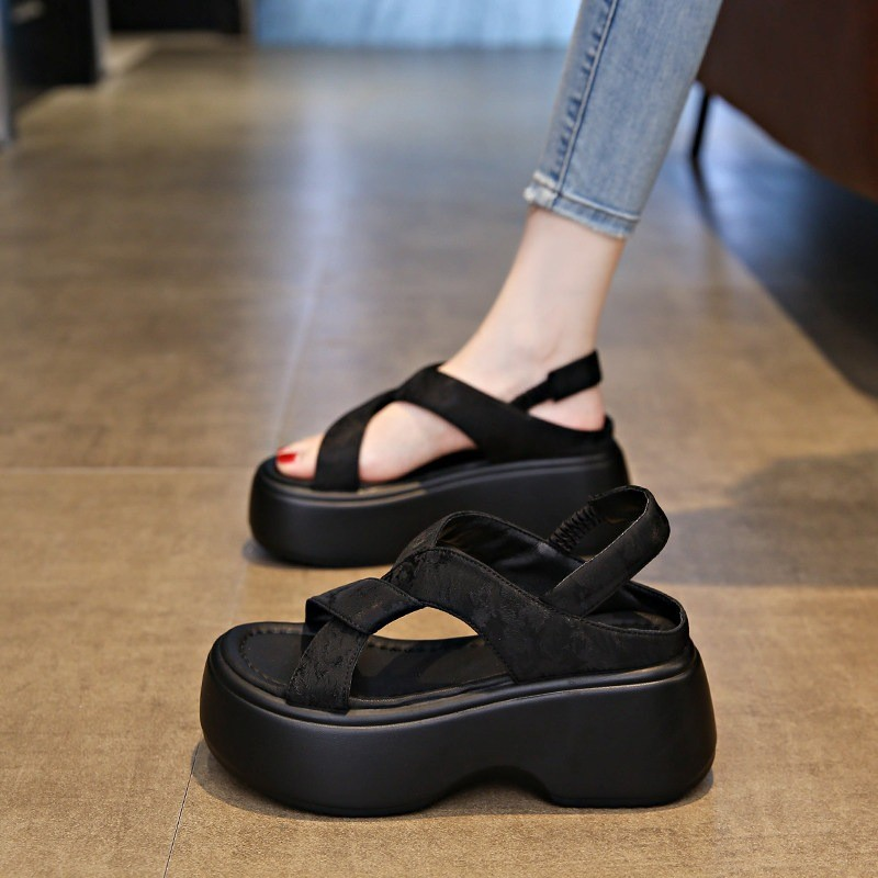 Graffiti Print Cross-Strap Platform Sandals