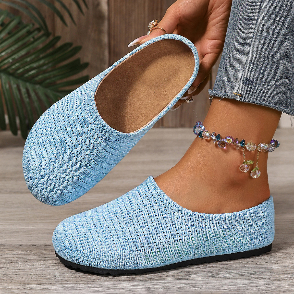 Women Hollow Knit Lightweight Walking Mule Flats