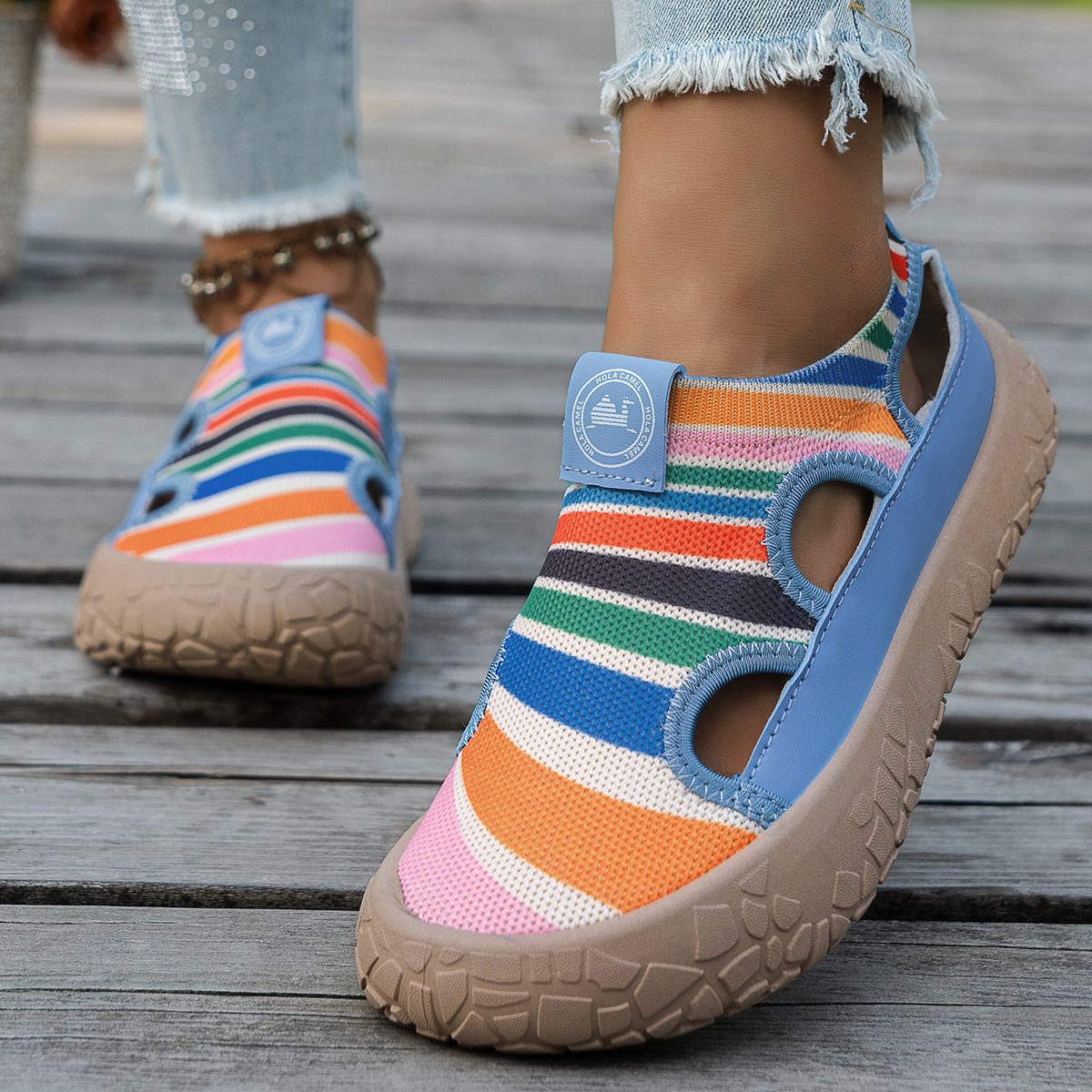 Closed Toe Hollow Striped Breathable Outdoor Sandals