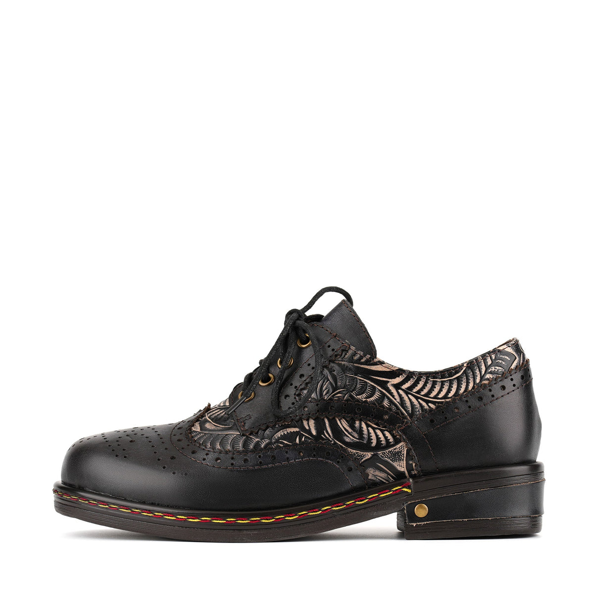 Vintage Floral-Engraved Leather Oxford Shoes
