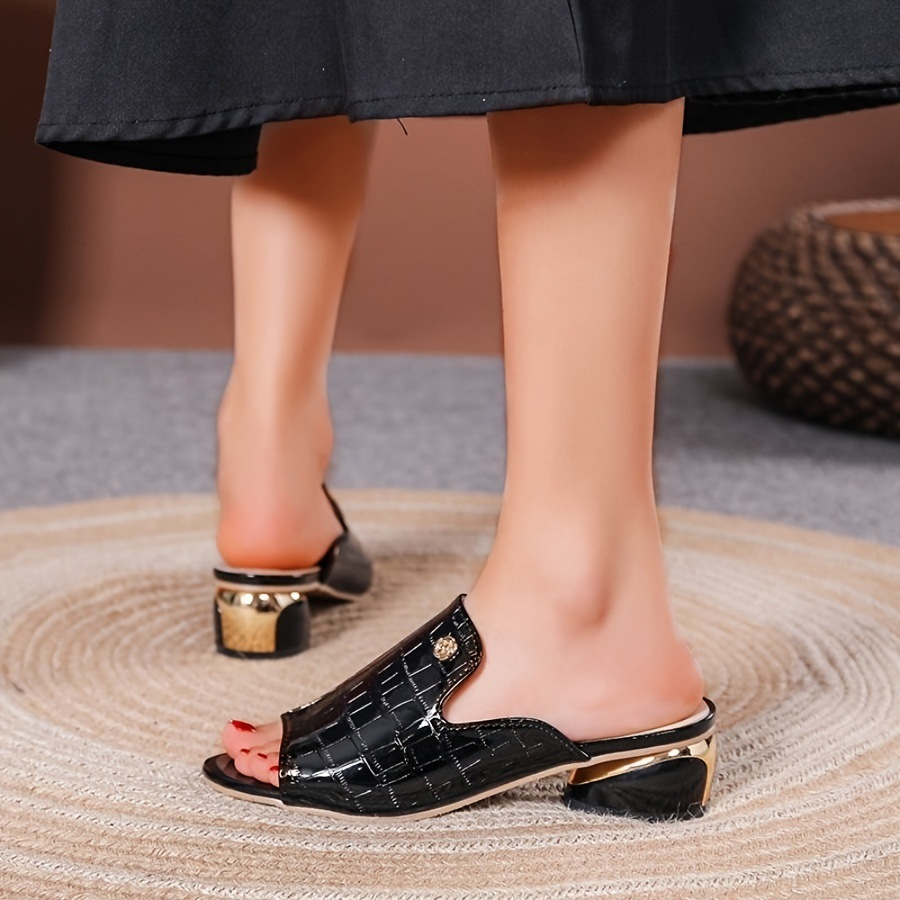 Chic Embossed Croc Open Toe Block Heel Slides