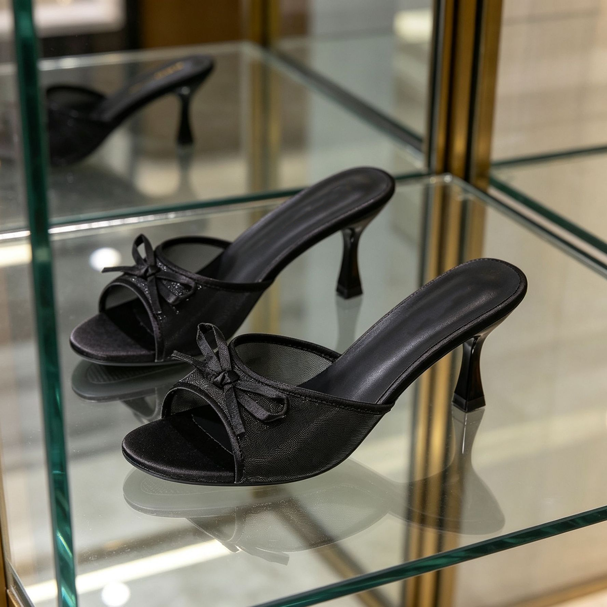 Tulle Bow Stiletto Heel Slides