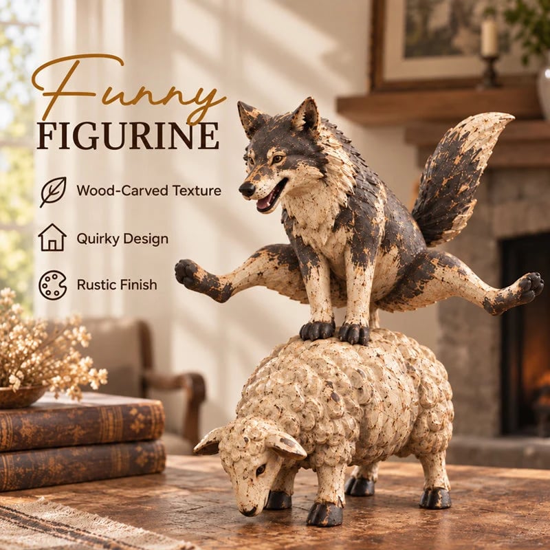 Wolf Riding a Sheep | Rustic Farmhouse Animal Figurine