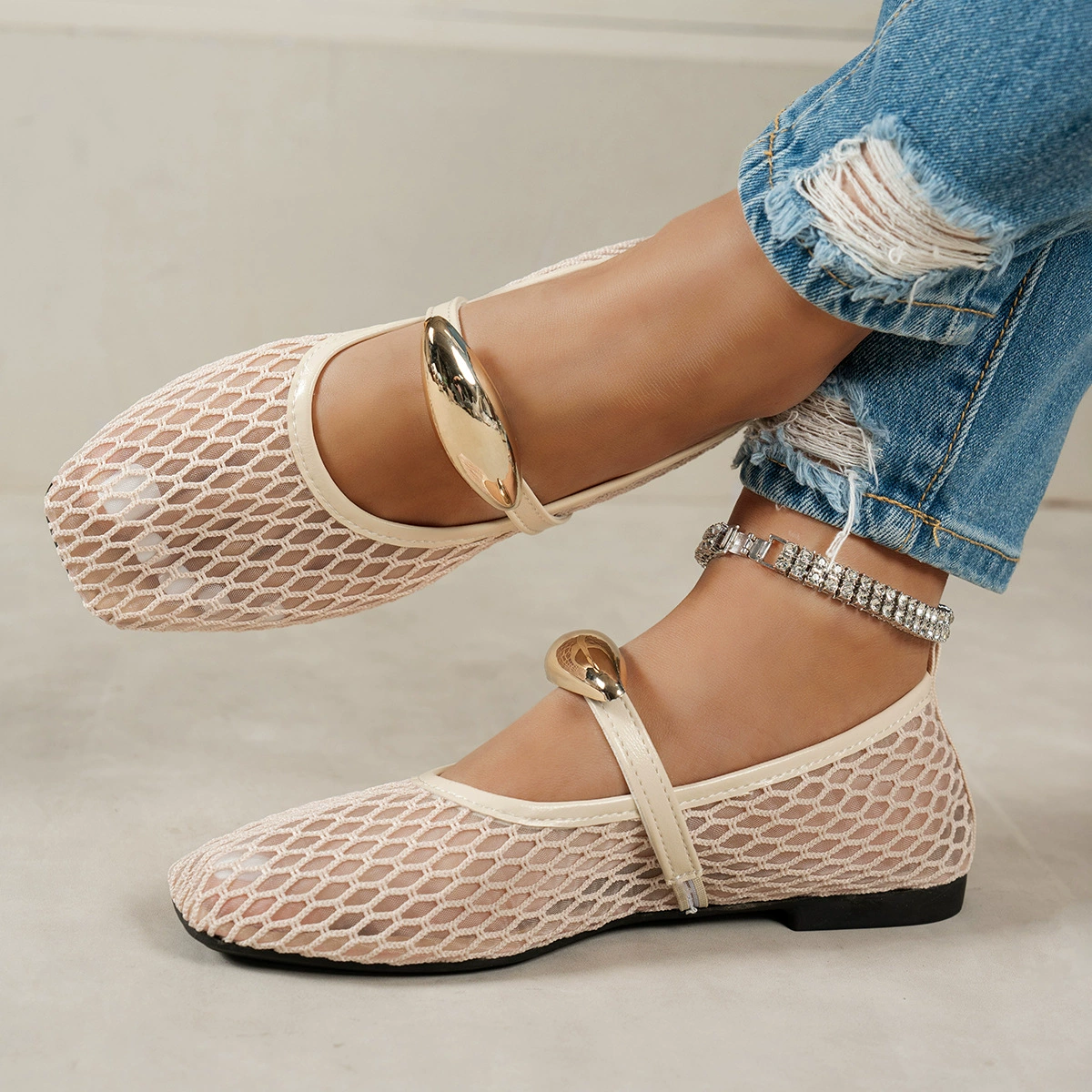 Summer Airy Mesh Mary Jane Flats with