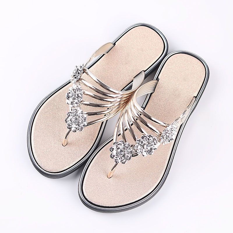 Rhinestone Embellished Thong Sandals for Women