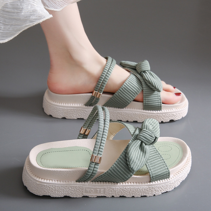 Bow Knot Ribbed Platform Sandals