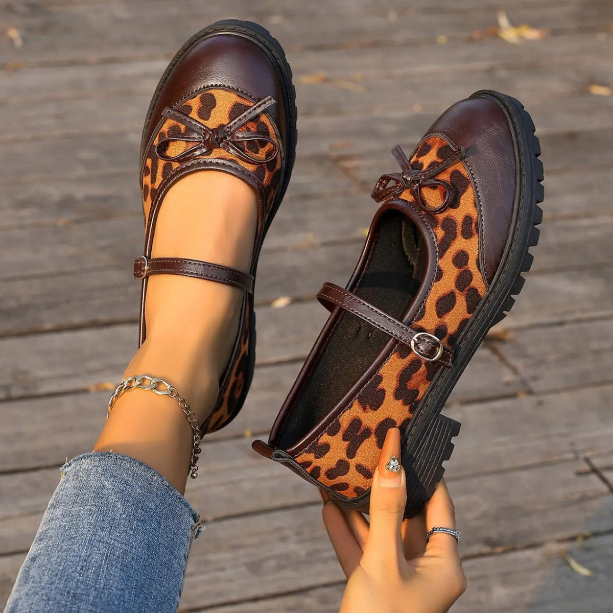 Bow Decor Chunky Sole Mary Jane Flats