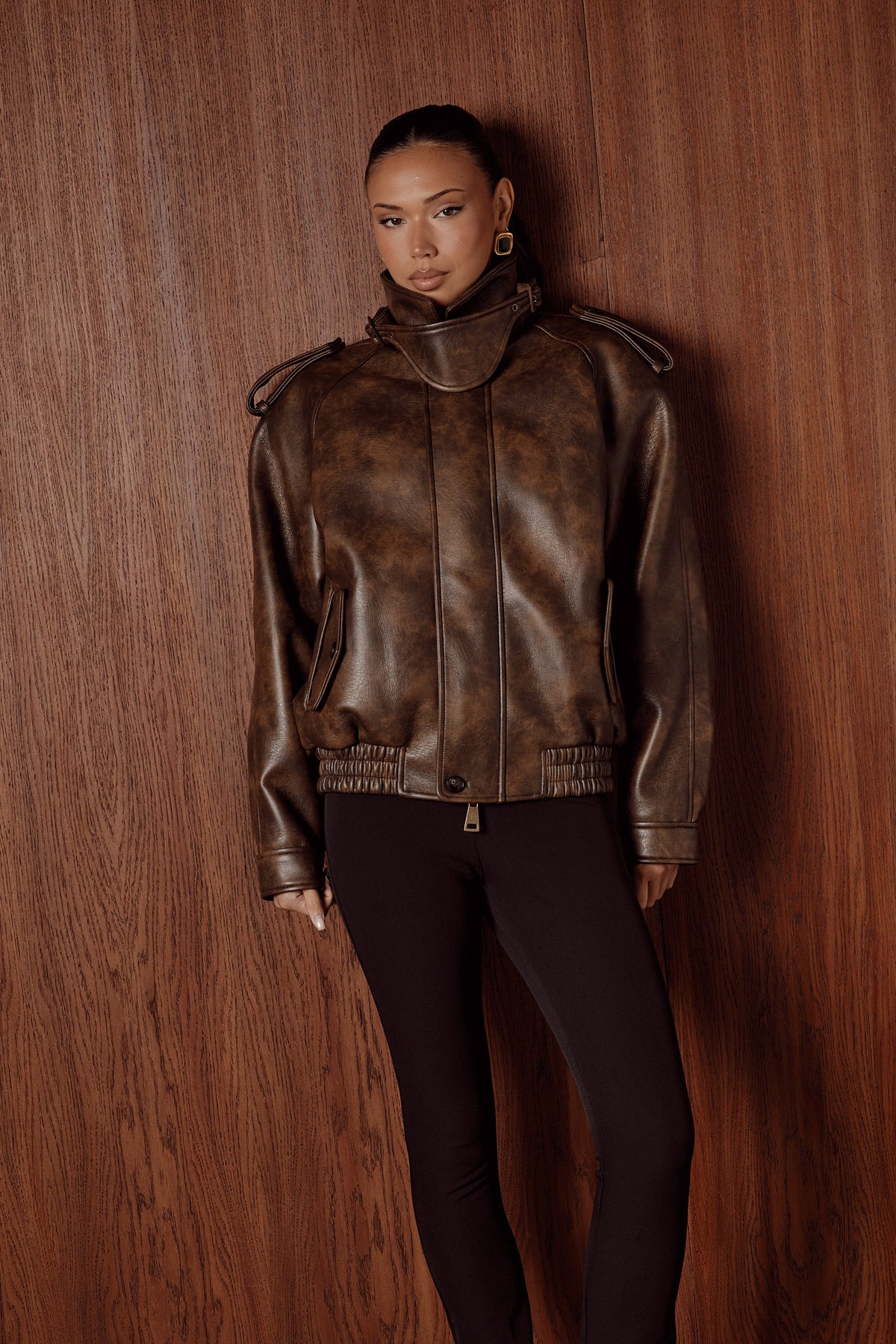 EFFIE Brown Oversized PU Jacket