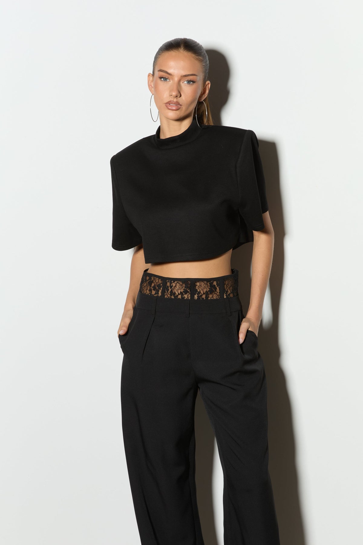 CLEO Black Jersey Cropped T-Shirt