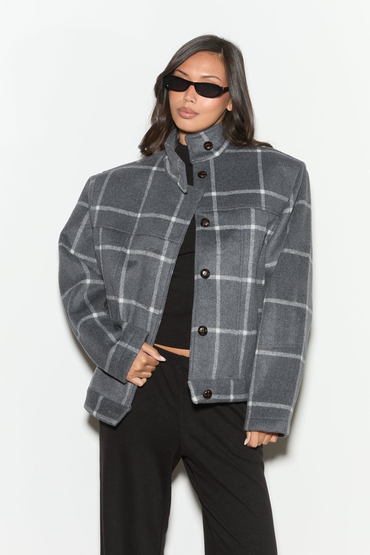 LONIE Grey Check Wool Blend Jacket
