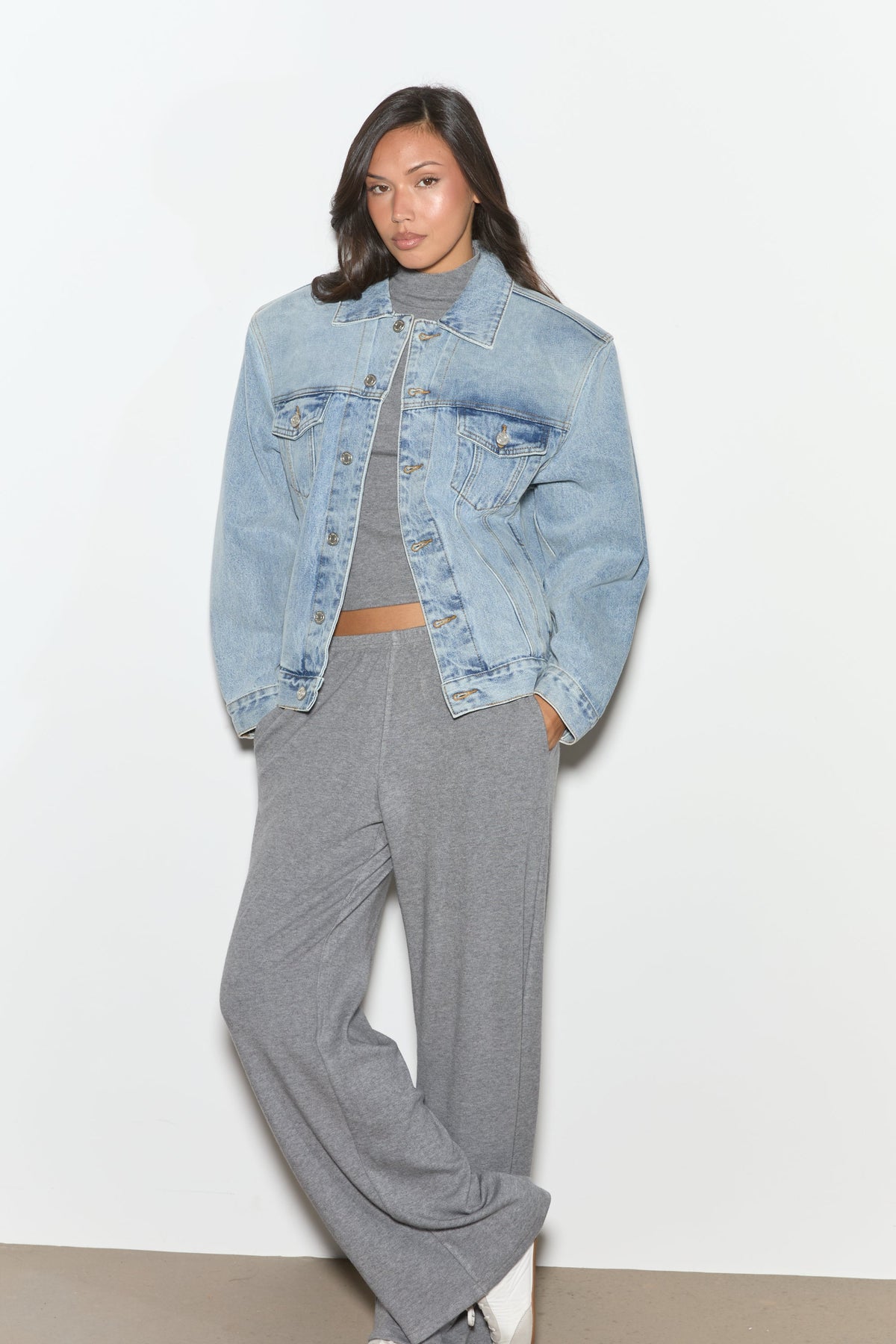 SIANNA Structured Shoulder Denim Jacket