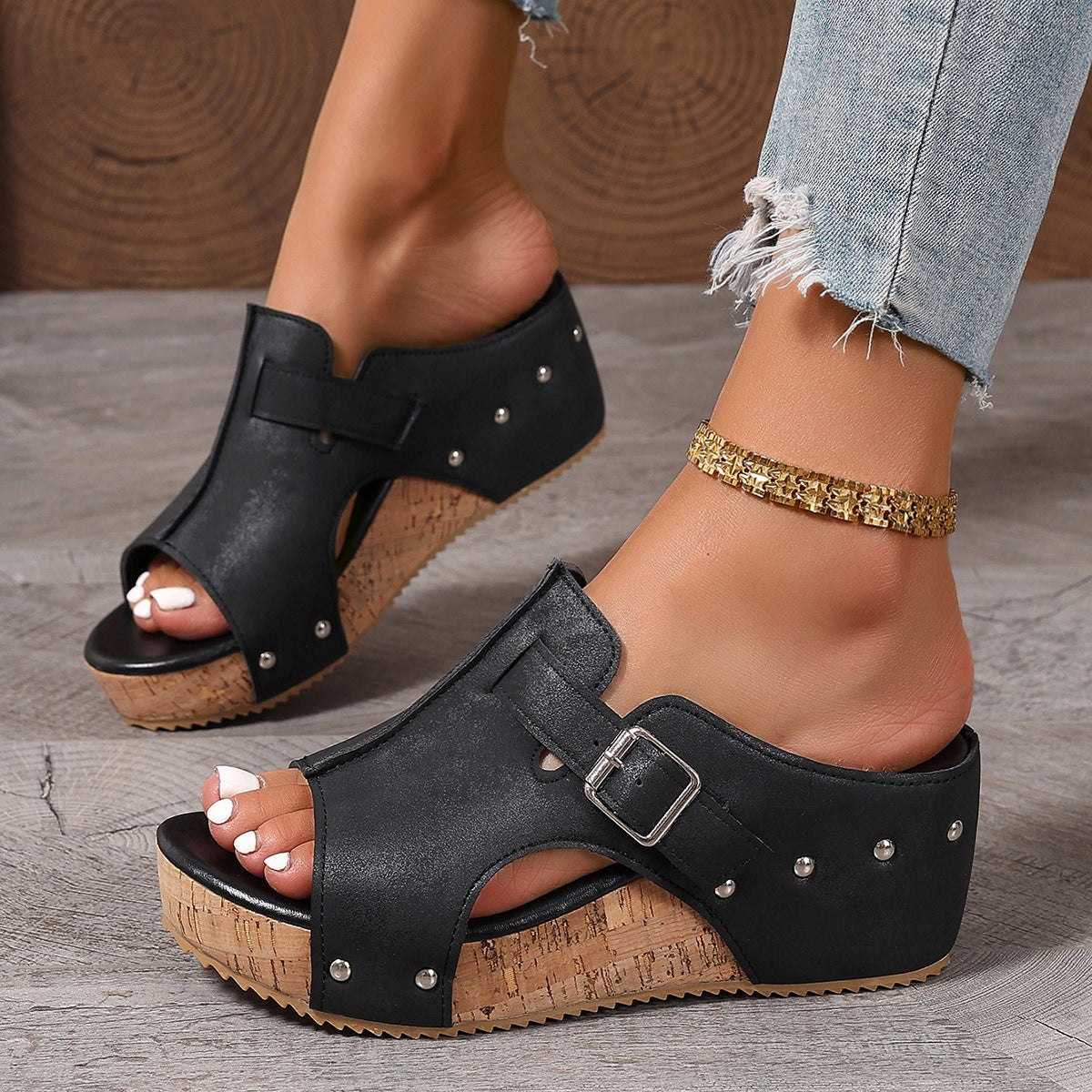 Women's buckle open-toe wedge sandals