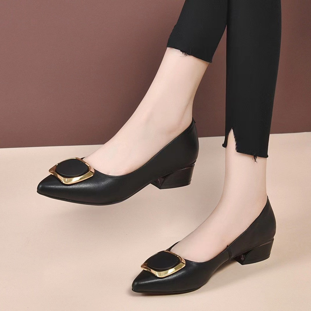 Elegant Block-Heel Shoes with Gold Accents