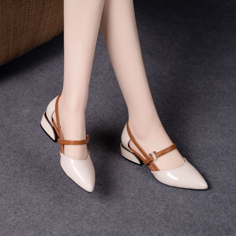 Soft leather pointed-toe mid-heel shoes