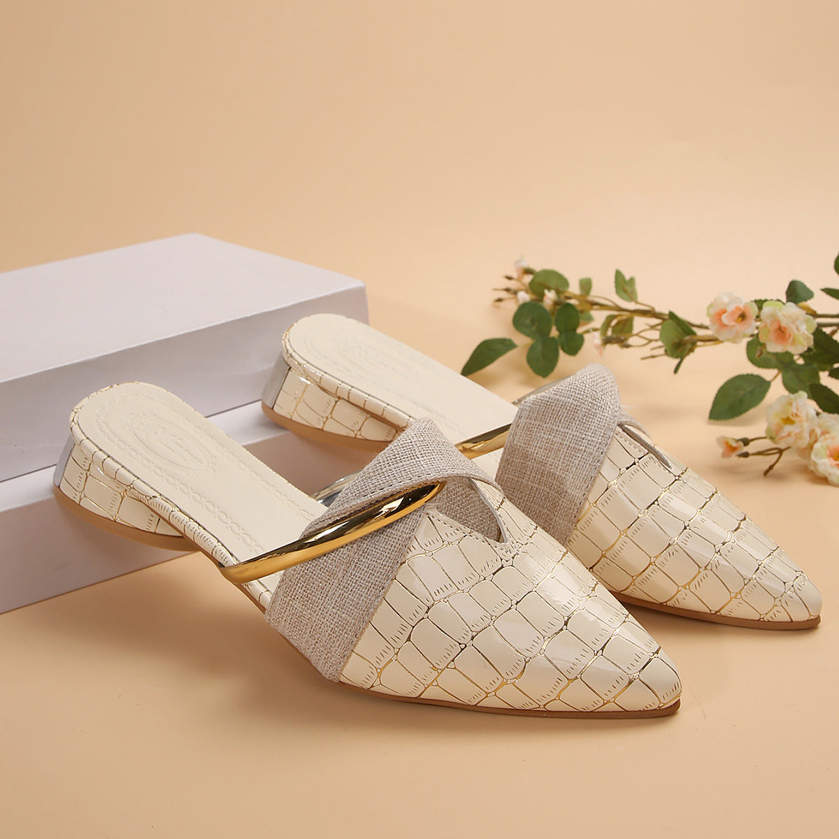 Croc Print Pointed Toe Mule Slides