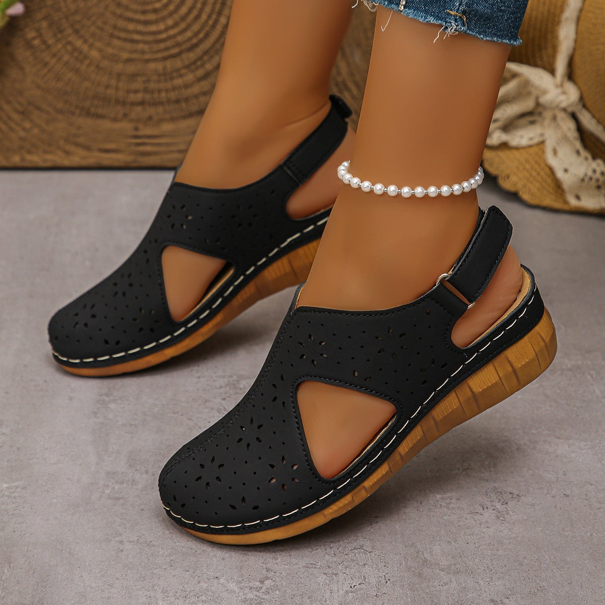 Women's Wedge Sandals with Velcro Straps