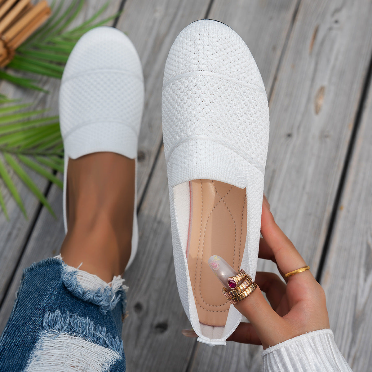 Women Round Toe Knit Ballet Flats