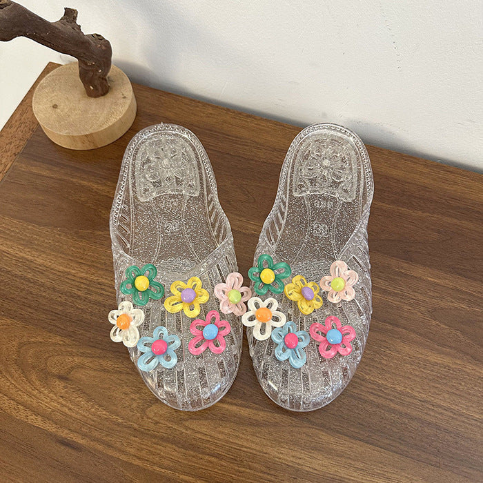 Sweet Bow Beaded Flat Summer Slide Shoes