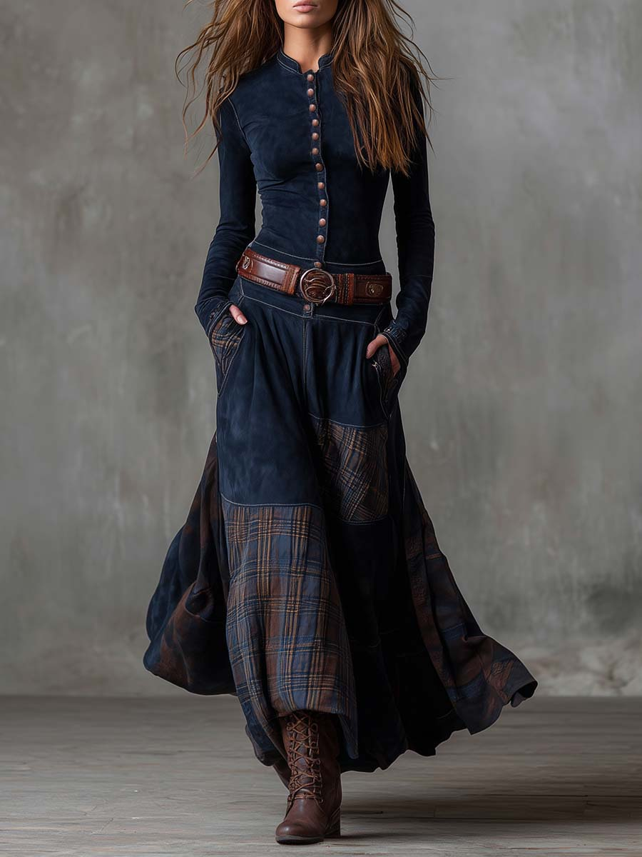 Livia – Suede Maxi Dress with Belt