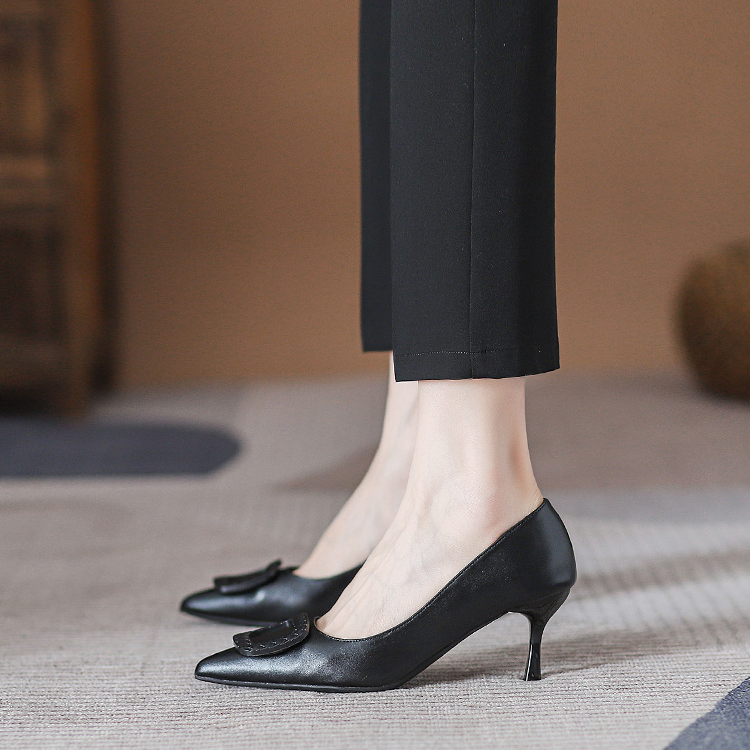 Chic Square Ornament Pointed Toe Kitten Heel Pumps