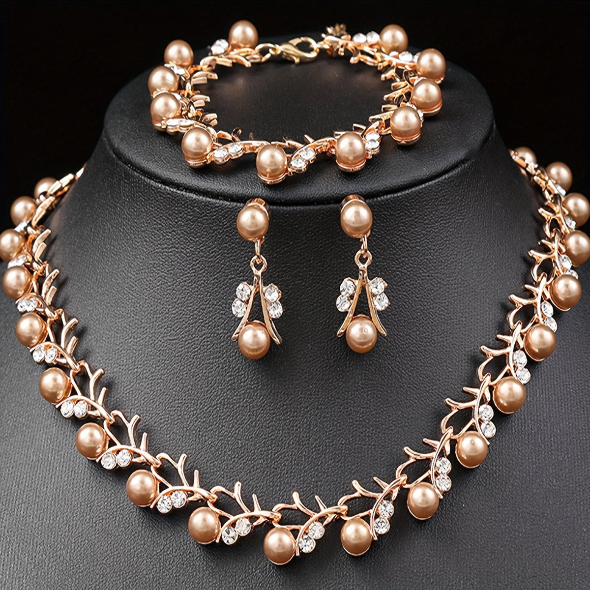 Radiant Golden Pearl Vine Jewelry Set