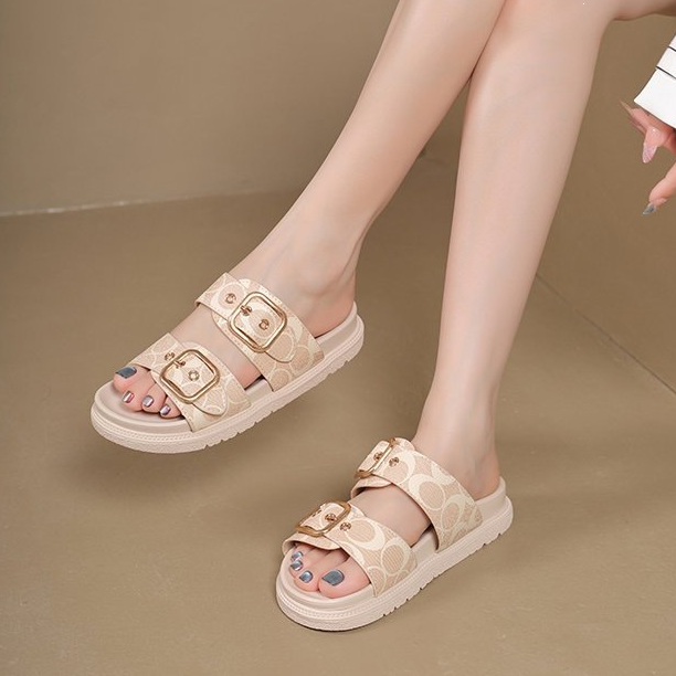 Vintage Monogram Double Buckle Platform Slide Sandals