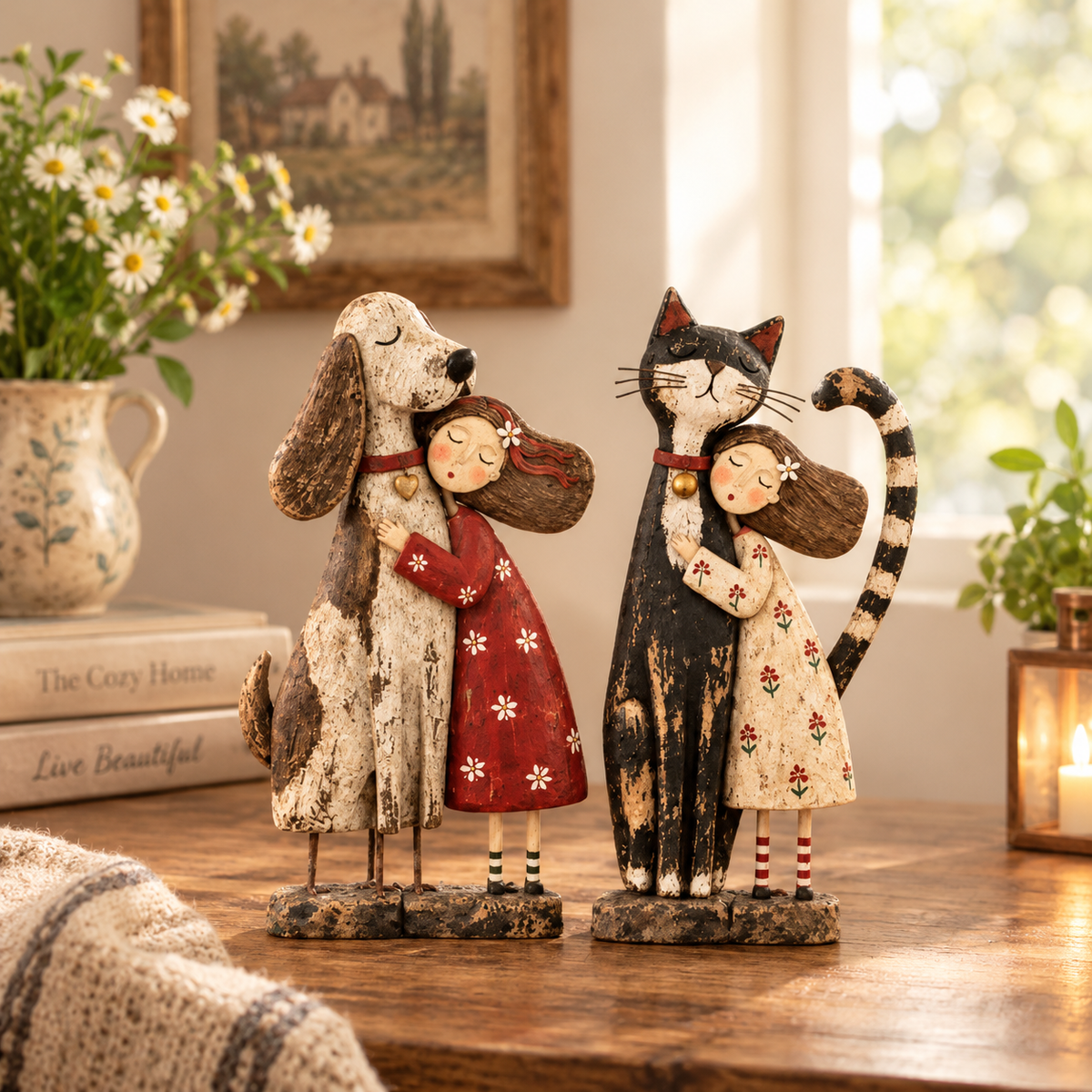 Best Friends Forever – Rustic Pet Hugging Figurine