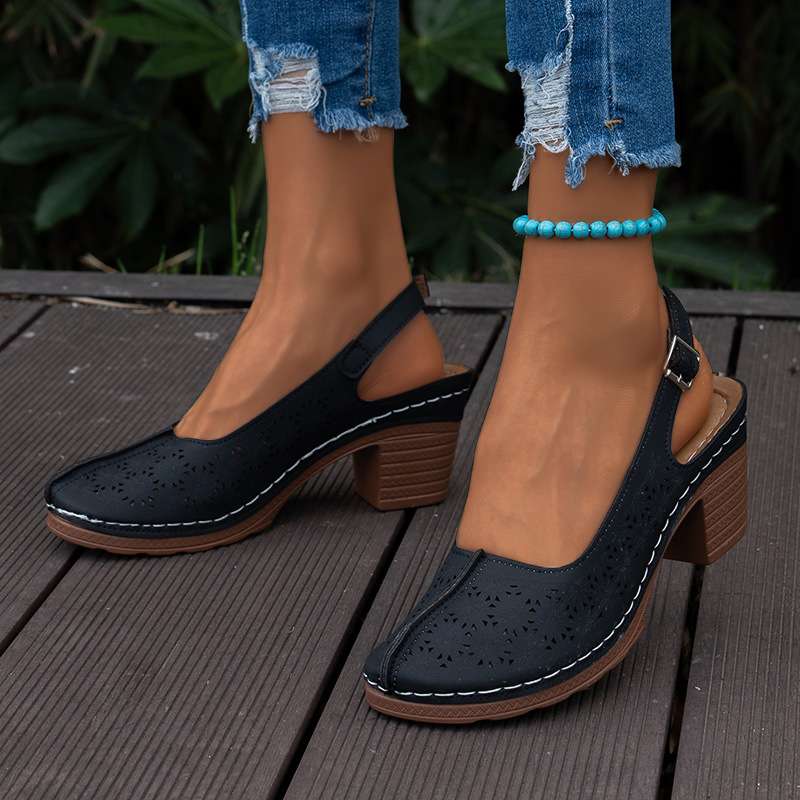 Women's Cutout Slingback Block Heel Shoes