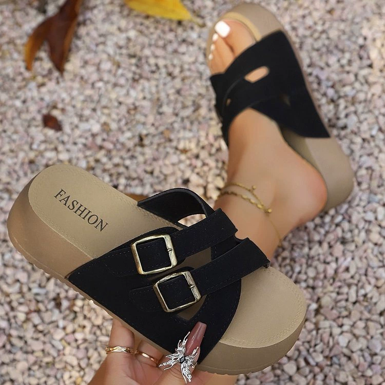 Casual Open-Toe Buckle Slide Sandals