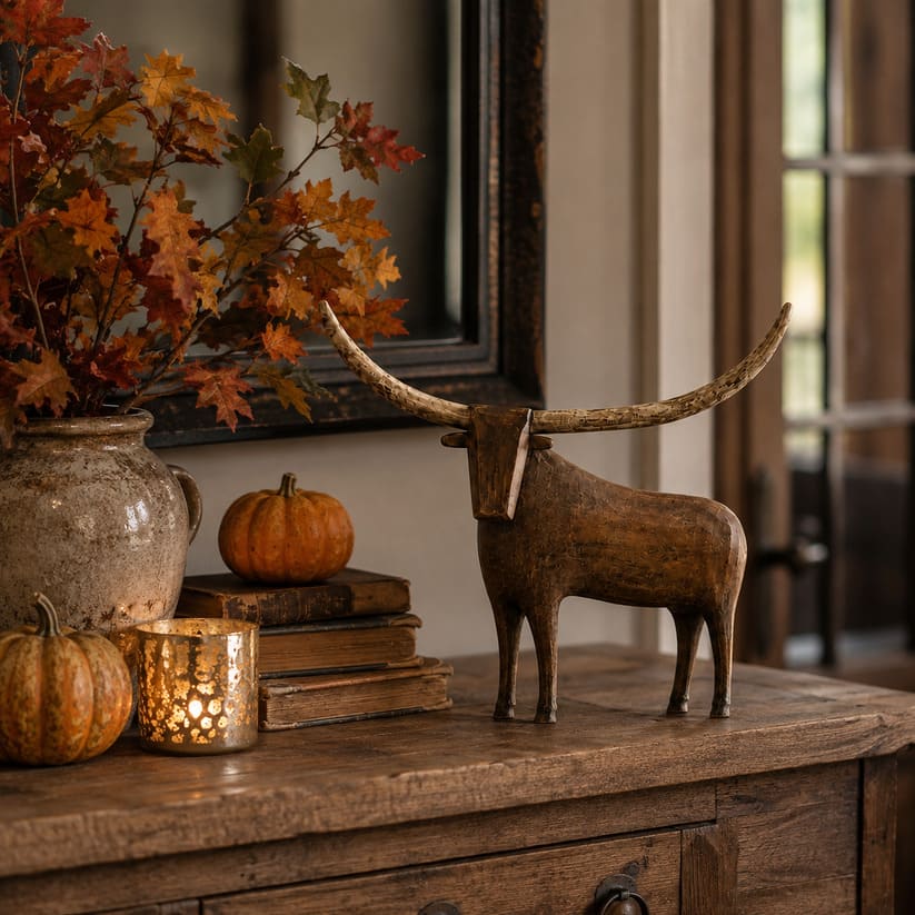 Longhorn Bull | Rustic Wood-Carved Style Sculpture