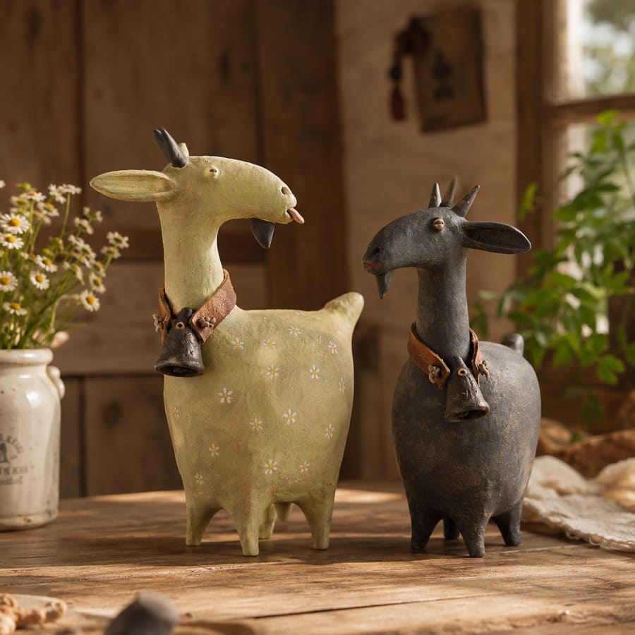 Goat Duo | Whimsical Farmhouse Figurines, Set of 2