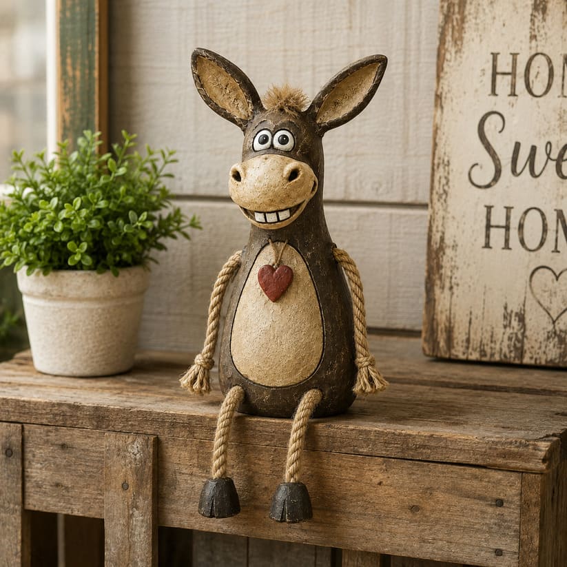 Dangling-Leg Donkey | Rustic Farmhouse Shelf-Sitter Figurine