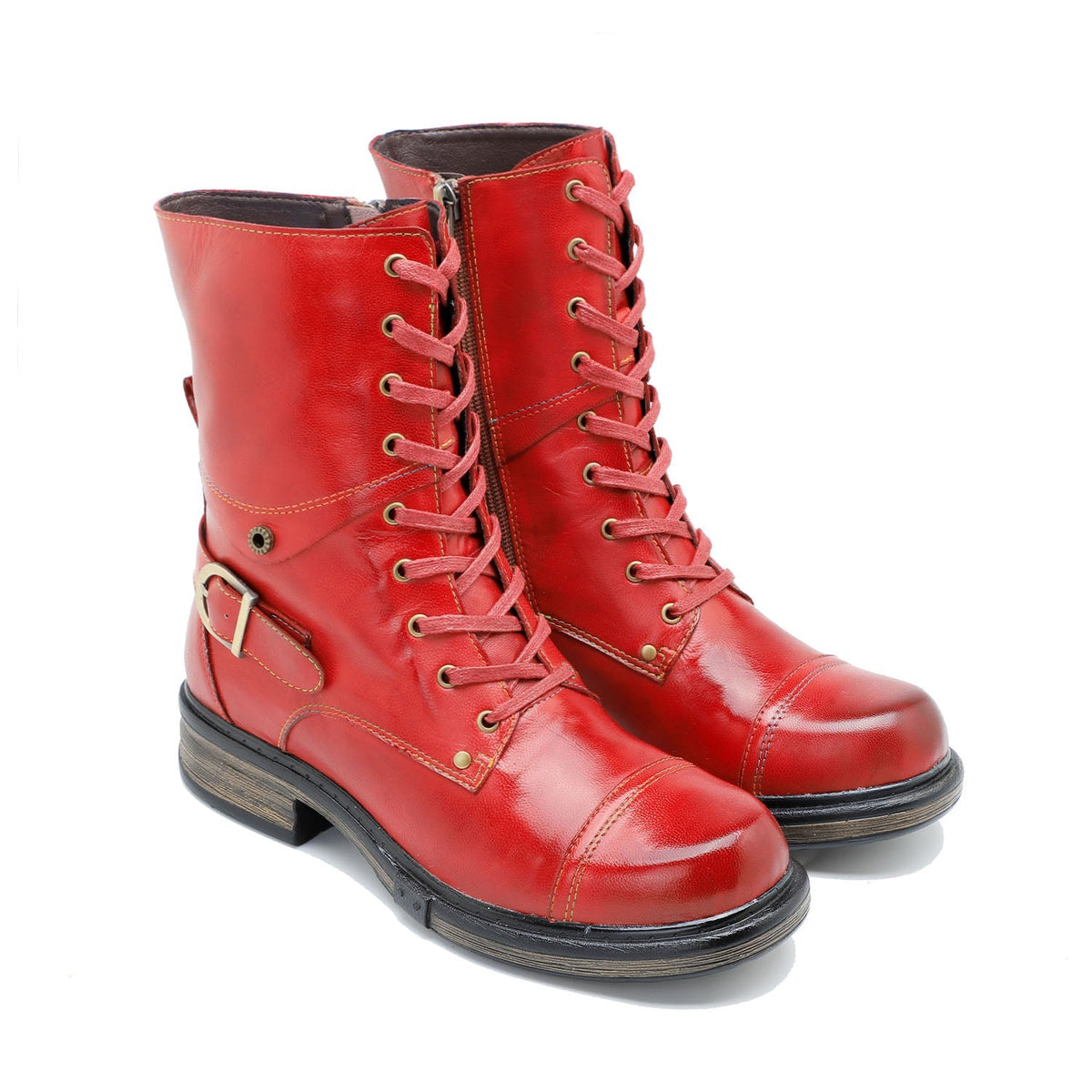 Comfortable Genuine Leather Boots with Laces and Inner Zippers